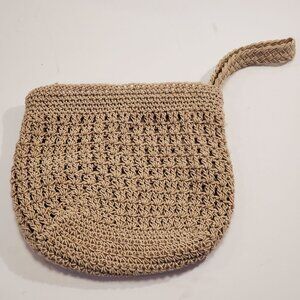 Kathie Lee Collection Wristlet Purse Clutch Crocheted Boho Beige Zipper